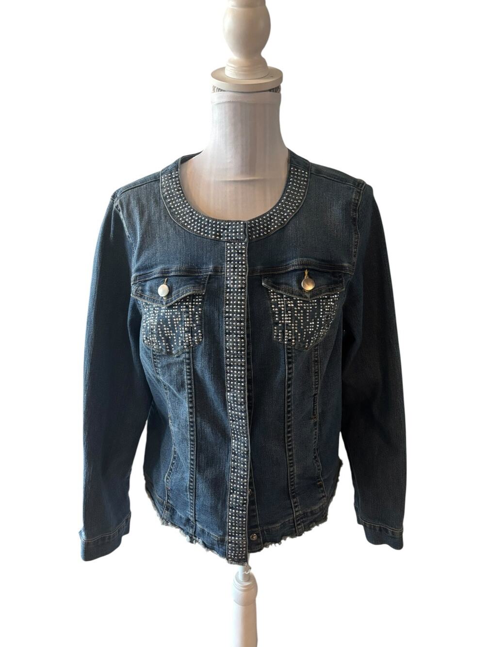 Creation L Denim Jacket with Rhinestones Size 12